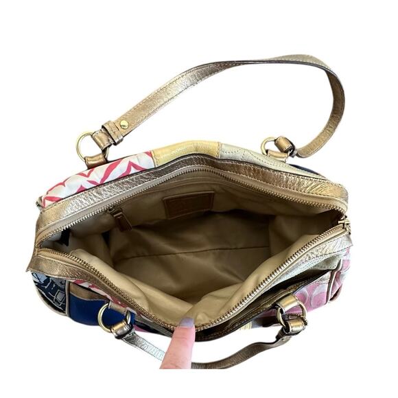 Coach Patchwork Pink Bags & Handbags for Women for sale | eBay Coach Signature Logo Patchwork Leather Pink Cream Y2K Purse Gold Handles F17164